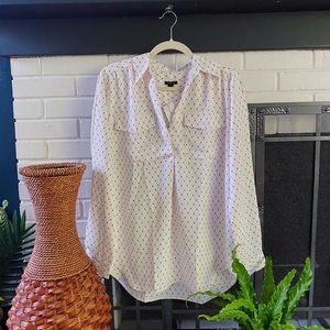 Ann Taylor NWT White Blouse with Pink Grid Pattern